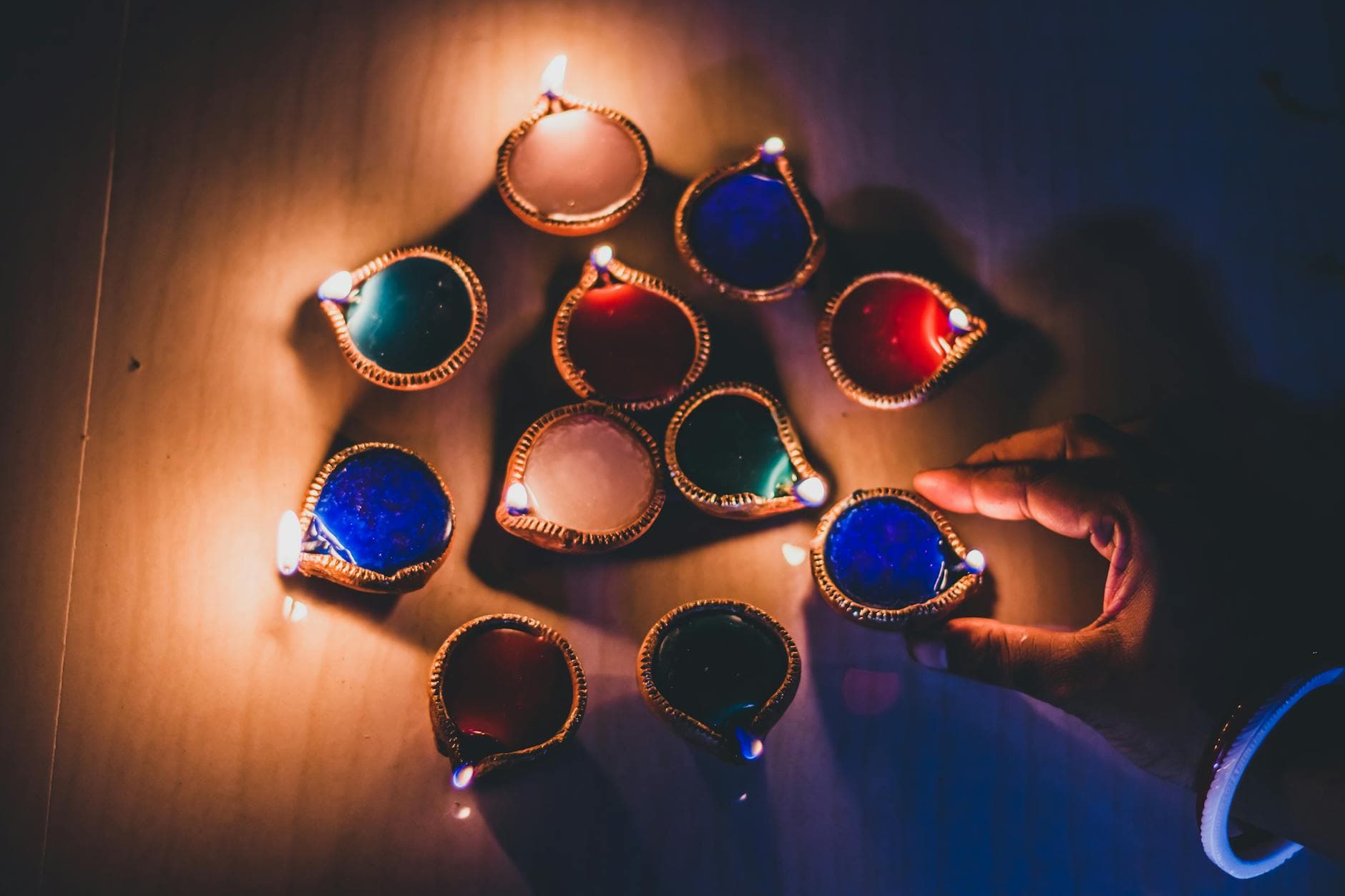 Diwali diyas with warm festive glow