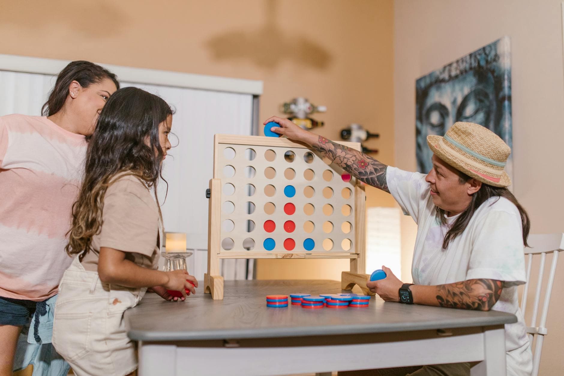 Family playing games together at home